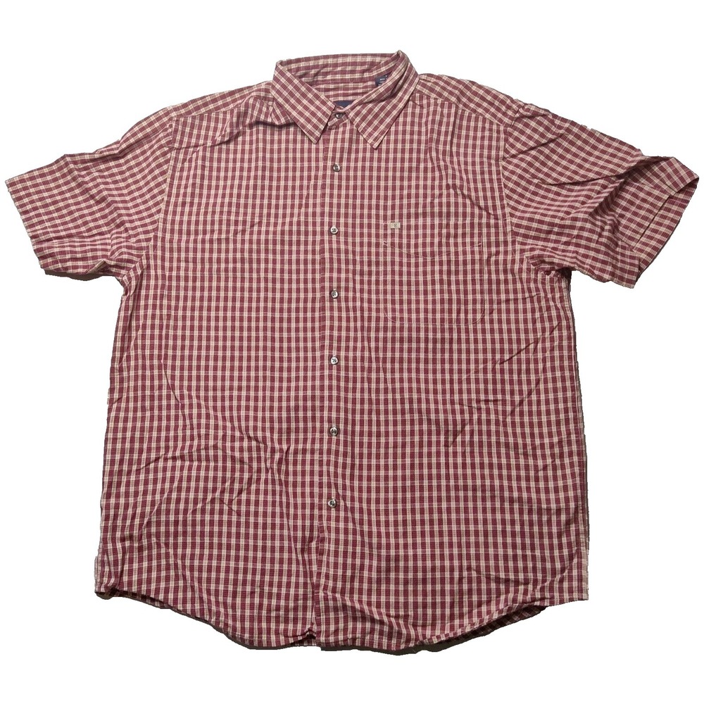 VTG NAUTICA JEAN CO Men Large Burgundy Tan Mini-Check Cotton‎ Button Shirt